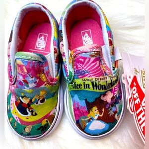 DISNEY Vans Classic Slip-On Alice in Wonderland Toddler Shoes NWT